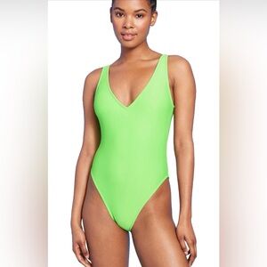 PINK Victoria's Secret Neon Lime V-Neck One-Piece Swimsuit